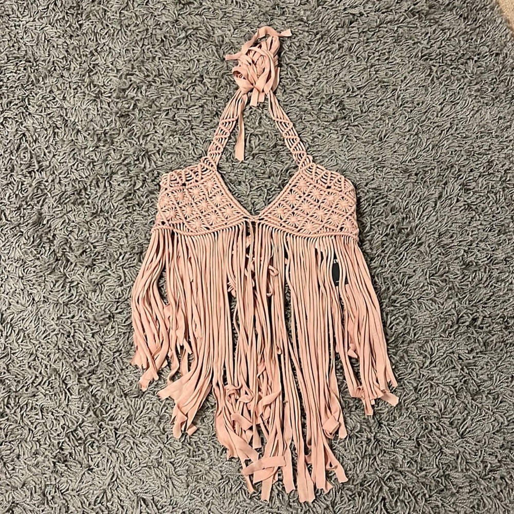 Forever 21 pink woven crop halter neck tank with tags size S